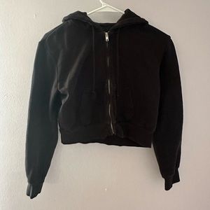 Brandy Melville Black Cropped Zip Up, One Size, Good Condition